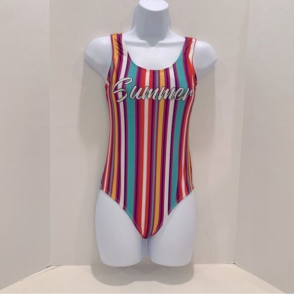 Everyday California Summer Striped One Piece Swimsuit Juniors Size 14 - Picture 1 of 14